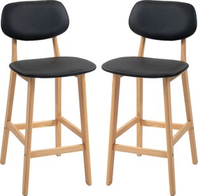 HOMCOM Set 2 Taburete cu Spătar și Tapițerie din Piele Artificială, Taburete Înalte din Lemn, 42x47x92 cm, Negru | Aosom Romania