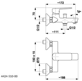 Set de cadă cu baterie KFA Armatura 4424-510-00 AGAT alamă