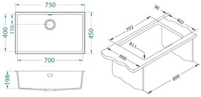 Chiuvetă de bucătărie ALVEUS 1150058 OMNI 75x45 cm alb