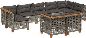 vidaXL Set canapele de grădină, 9 piese, cu perne, gri, poliratan