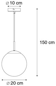 Lampă suspendată inteligentă din alamă cu sticlă albastră ocean 20 cm inclusiv Wifi ST64 - Pallon
