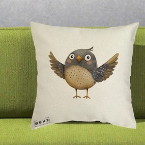 Perna Decorativa Pasare cu Aripi Intinse, 40x40 cm, Ecru, Husa Detasabila, Perna Inclusa, BEKZ®