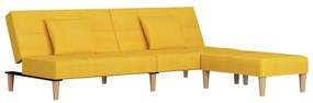 Canapea extensibila 2 locuri, 2 perne taburete, galben, textil Galben, Cu suport de picioare