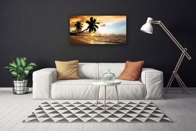 Tablou pe panza canvas Palm Trees Sea Beach Peisaj Galben Negru Albastru
