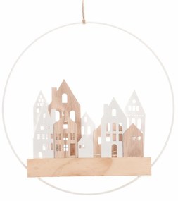 Hanging LED decor Case într-un cerc alb, 28 cmdiametru