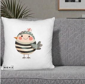 Perna Decorativa Pui Kawaii Teal cu Flori, 40x40 cm, Alb Pufos, Husa Detasabila, Perna Inclusa, BEKZ®