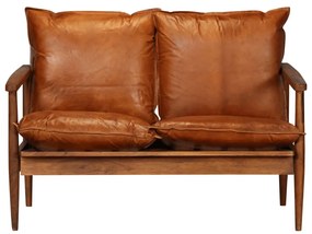 Set canapele, 2 piese, maro, piele naturala lemn masiv acacia
