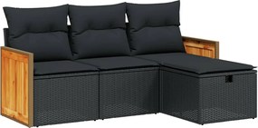 vidaXL Set mobilier de grădină cu perne, 4 piese, negru, poliratan