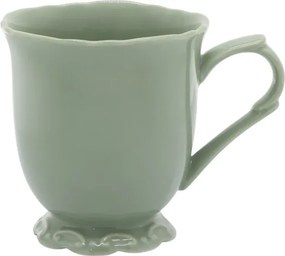 Cană din porțelan verde mentă, H10 cm, model dantelă în relief, „Provence"