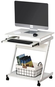Masa cu roti HOMCOM, suport PC/laptop, 60x48x73cm alb | Aosom RO