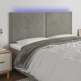 3122338 vidaXL Tăblie de pat cu LED, gri deschis, 160x5x118/128 cm, catifea