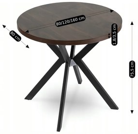 JAKS Masa rotundă extensibilă 80 - 160 cm nuc Dorian