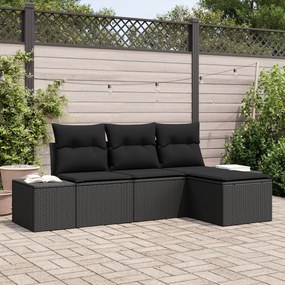 vidaXL Set de canapele pentru grădină 4 pcs Negru Rattan poli