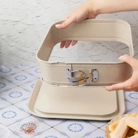 Tavă de copt Kinghoff KH 1977, 27.5x27.5x8 cm, Fund detașabil, Finisaj marmură, Bej