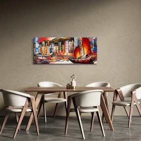 Tablou - Victoria Harbour, Hong Kong, pictură în ulei (120x50 cm)