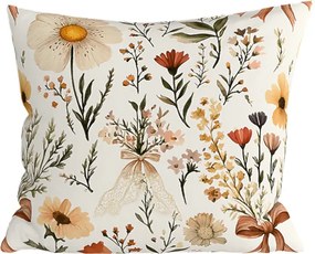 Față de perna din policoton FLORAL RIBBON POLY 45x45 cm, crem