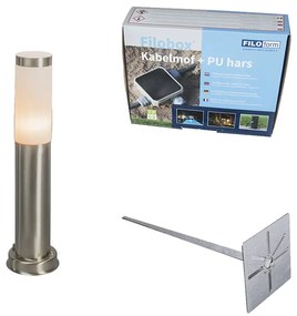 Lampă de exterior pe stâlp din oțel 45 cm IP44 - Rox cu țăruș de pământ și glande de cablu