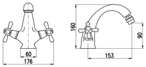 Baterie bideu RAV Slezák MK143.0SM + set de scurgere MORAVA RETRO 16 cm, alamă antichizată