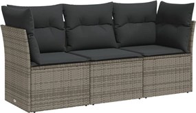 vidaXL Set canapea de grădină cu perne, 3 piese, gri, poliratan