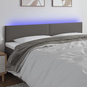 Tablie de pat cu LED, gri, 180x5x78 88 cm, piele ecologica 1, Gri, 180 x 5 x 78 88 cm