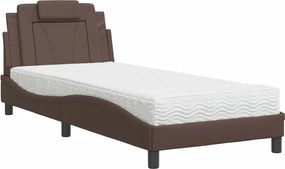 vidaXL Pat, Viana, cu saltea, maro, 90x200 cm, piele ecologică