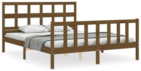 3193019 vidaXL Cadru de pat cu tăblie, maro miere, king size, lemn masiv