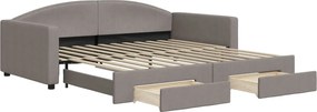 vidaXL Pat de zi cu extensie și sertare, gri taupe, 100x200 cm, textil