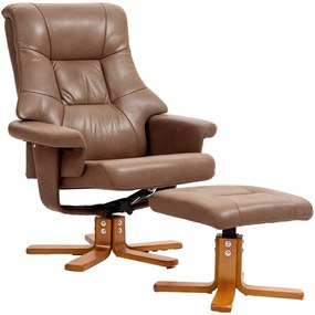 HOMCOM Fotoliu de Relaxare cu Taburet, Rotativ 360°, Înclinabil 135°, Husă Respirabilă, 78 x 82,5 x 109 cm, maro | Aosom Romania