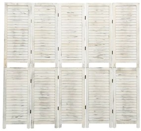 338572 vidaXL Paravan de cameră cu 5 panouri alb antichizat 178,5x166 cm lemn