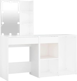 vidaXL Măsuță de toaletă cu LED și dulap, alb, lemn prelucrat