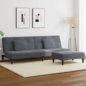 vidaXL Canapea extensibilă cu taburet, 2 locuri, gri închis, catifea