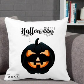 Perna Decorativa Happy Halloween Dovleac Negru cu Paianjen, 40x40 cm, Alba Mata, Husa Detasabila, Perna Inclusa, BEKZ®