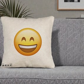 Perna Decorativa Emoji Zambet Mare, 40x40 cm, Bej Canapea, Husa Detasabila, Perna Inclusa, BEKZ®