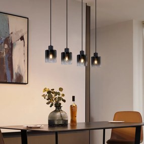 Lampă modernă pandantiv neagră cu sticlă fumuriu 4 lumini - Dame