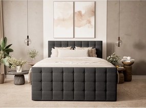 Pat boxspring gri antracit cu spațiu de depozitare 180x200 cm Tasca – Maison de Rêve