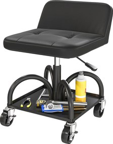 HOMCOM Scaun de atelier cu roți spațiu depozitare, 58,5 cm înălțime, scaun rulant până la 135 kg Negru | Aosom Romania