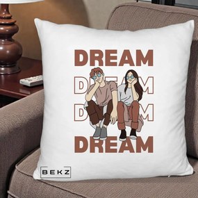 Perna Decorativa Dream Couple Aesthetic, 40x40 cm, Alb Pufos, Husa Detasabila, Perna Inclusa, BEKZ®