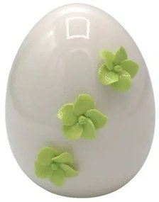 Ou mediu alb cu flori verzi din ceramica