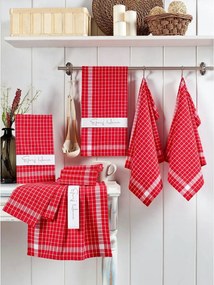 Set 10 prosoape bucatarie KUP, rosu/alb, bumbac, 45x65 cm