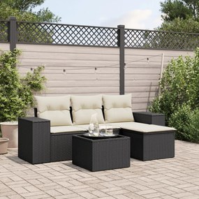 3222475 vidaXL Set mobilier de grădină cu perne, 5 piese, negru, poliratan