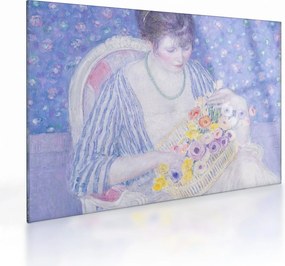 Tablou pe sticlă - Frederick Carl Frieseke,  The Basket of Flowers, reproducere (70x50 cm)