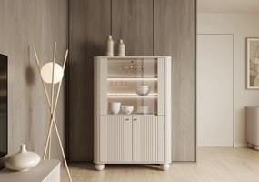 Vitrină cu patru uși Vesper 103 cm - cașmir / mânere aurii / picioare sferice