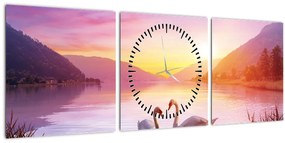 Tablou - Lebăde îndrăgostite (cu ceas) (90x30 cm)