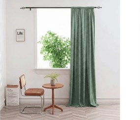 Perdea opaca LOOM VELVET 140x250 cm, verde Agatat: Inele metalice