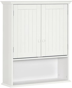 kleankin Dulap de Baie Suspendat cu Dulăpior, 2 Uși cu Închidere Magnetică și Raft Deschis, 60x20x70.5 cm, Alb | Aosom Romania
