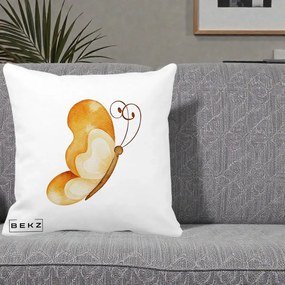 Perna Decorativa Fluture Acuarela Auriu, 40x40 cm, Alba Mata, Husa Detasabila, Perna Inclusa, BEKZ®