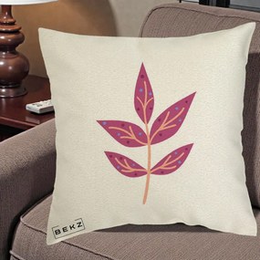 Perna Decorativa Ramura Botanica Mov, 40x40 cm, Ecru, Husa Detasabila, Perna Inclusa, BEKZ®