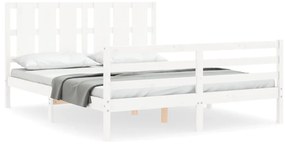 3194127 vidaXL Cadru de pat cu tăblie, alb, 160x200 cm, lemn masiv