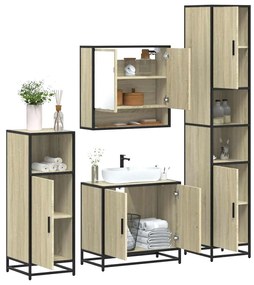 vidaXL Set de mobilier de baie din 4 piese din lemn de stejar Sonoma