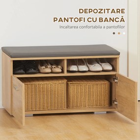 HOMCOM Organizator 3 în 1 pentru Hol, Dulap Pantofi, Oglindă, Finisaj din PAL și Piele PU, Design Modern și Funcțional | Aosom Romania